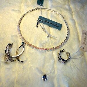 Jacqueline Kent Bundle, AB choker, invisible necklace, ring, Splithoop earrings